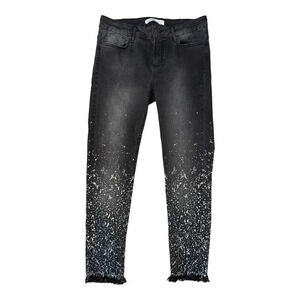 ZARA Women’s Size 6 Black Paint Splatter Raw Hem Cropped Jeans